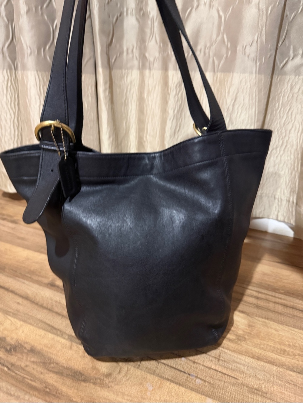 Coach Black Bucket Leather Bag with Brass Hardware